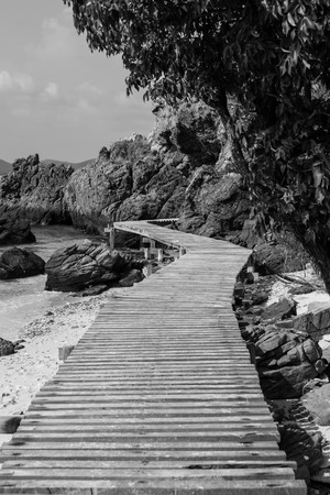 The wood pathway on the Kham island  Chonburi,Thailand の写真素材