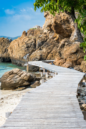The wood pathway on the Kham island  Chonburi,Thailand の写真素材