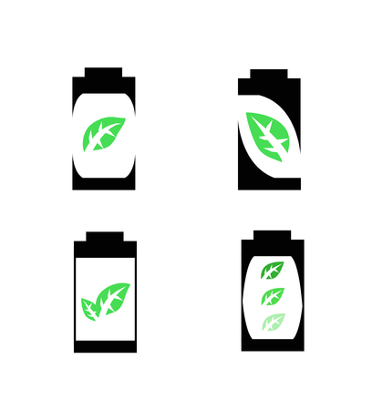 silhouette battery with green leaf icon  Ecology conceptのイラスト素材