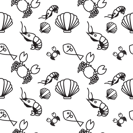  Vector of Seafood seamless のイラスト素材