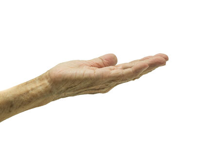 Senior woman hand isolated on white backgroundの写真素材