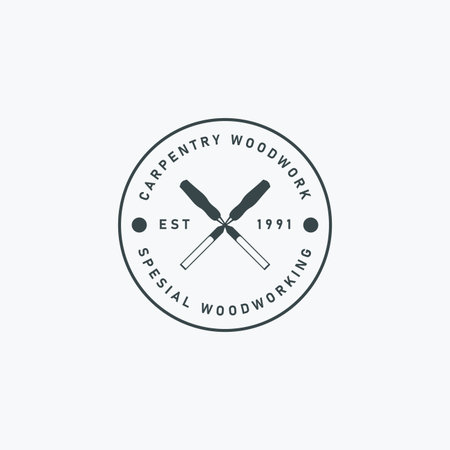 Chisel Carpentry Logo Vector Vintage, Simple Concept of Design Carver, Illustration of Engraverのイラスト素材