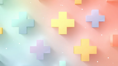 A vibrant display of geometric shapes in pastel shades, set on a soft background, perfect for creative designs, digital art, and modern illustrations.の素材
