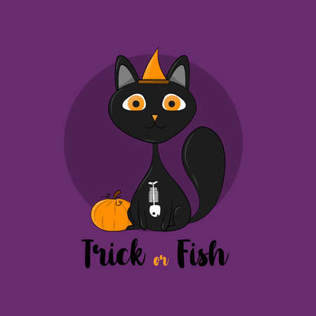 A humoristic cat illustration for Halloween. Trick or fishのイラスト素材