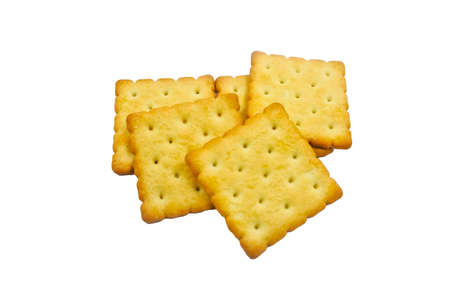 Biscuit stacked on white background.の写真素材