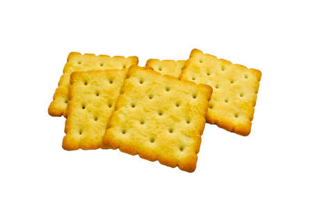 Biscuit stacked on white background.の写真素材