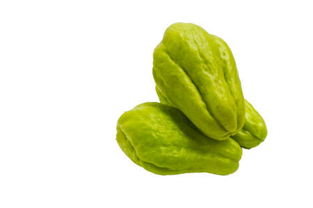 Chayotes with copy space on white background.の写真素材