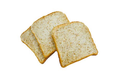 Fresh whole wheat bread with sliced top view on white background.の写真素材
