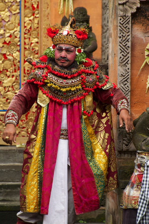 Bali Indonesia  December 20 2007: A Balinese performs as King Airlangga at Barong ceremony in Bali.のeditorial素材