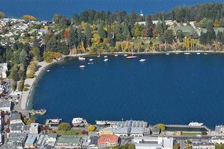 Lake Wakatipu close up from top view Queenstown New Zealandの写真素材