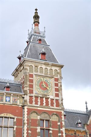 Amsterdam Central Station Clock Towerの写真素材
