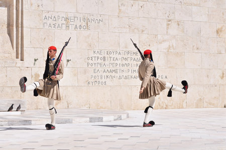 Changing of the Guards event occur in front of House of Parliament, Syntagma square, Athens, Greece.のeditorial素材