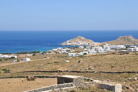 Small town along street in Mykonos, Greeceの写真素材