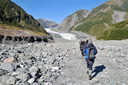 Tourists are trekking at Fox Glacier, New Zealand.のeditorial素材