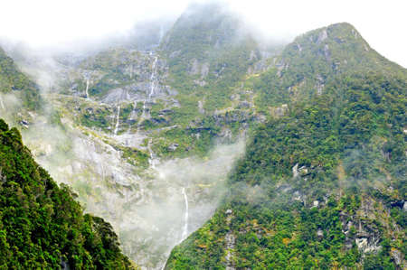 Waterfalls at Milford Sound, New Zealandの写真素材