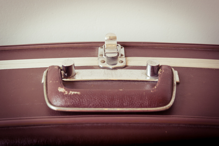 Old suitcases. Brown retro suitcase. Vintage baggage.の写真素材