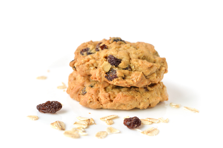 Oatmeal raisin cookies on white background - isolatedの写真素材