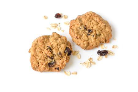 Oatmeal raisin cookies on white background - isolatedの写真素材
