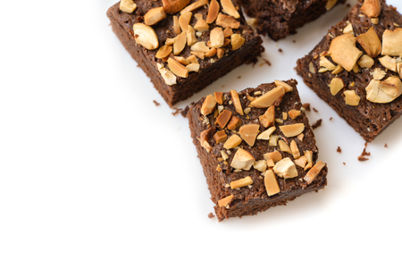 Many pieces of brownie on white background - isolatedの写真素材