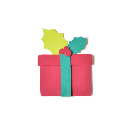 Christmas gift box paper cut on white background - isolatedの写真素材