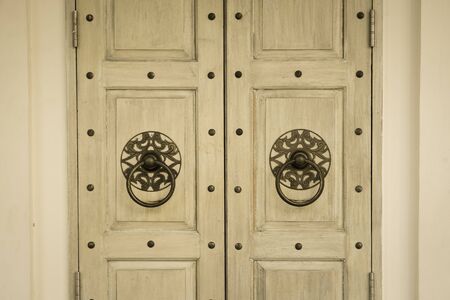 Closed door, Sino Portuguese style, Phuket, Thailandの写真素材