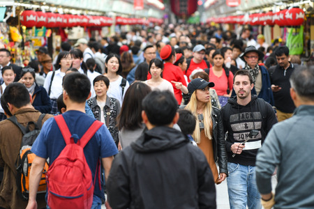 Tokyo, Japan - May 16, 2017: Many tourists and local people are walking along shops and store at Sensoji Temple, Tokyo, Japanのeditorial素材