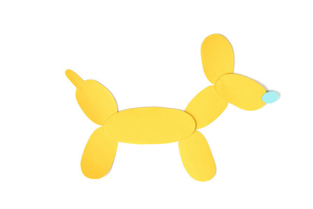 Balloon dog paper cut on white background - isolated (handmade paper cut, not illustration)の写真素材