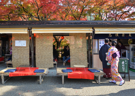Kyoto, Japan - November 18, 2016: Customers are looking at the menu at local style tea house near Kiyomizu-dera, Kyoto, Japanのeditorial素材