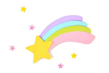 Shooting star paper cut on white background - isolatedの写真素材