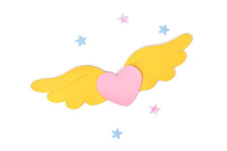 Heart with wings paper cut on white background - isolatedの写真素材