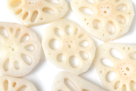 Lotus root on white background - isolated (Asian ingredients)の写真素材