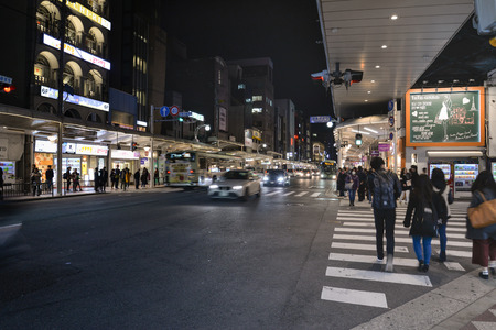 Kyoto, Japan - November 18, 2016: Many people are walking along Shijo street, a famous shopping street in Kyoto, Japanのeditorial素材