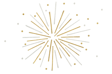 Gold and silver glitter firework paper cut on white backgroundの写真素材