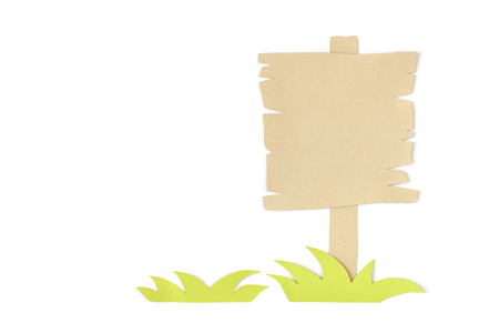 Blank wooden sign paper cut on white background - isolatedの写真素材