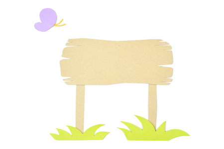 Blank wooden board paper cut on white background - isolatedの写真素材