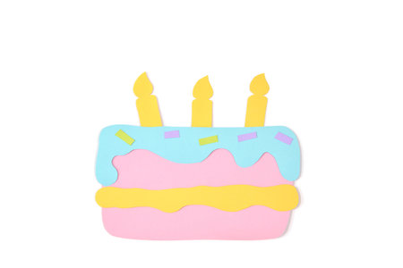 Birthday cake paper cut on white background - isolated