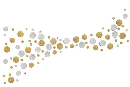 Gold and silver glitter circle paper cut on white background - isolatedの写真素材