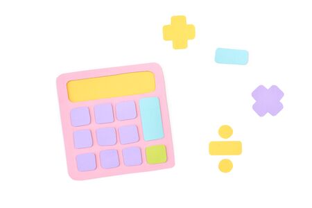 Calculator paper cut on white background - isolatedの写真素材