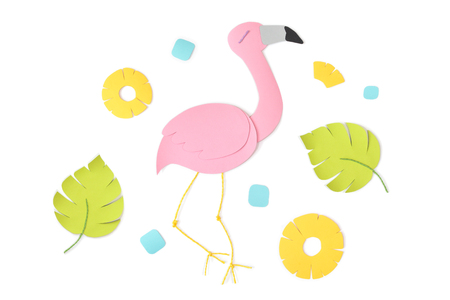 Flamingo paper cut on white background - isolatedの写真素材