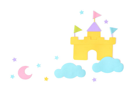 Castle in the cloud paper cut on white background - isolatedの写真素材