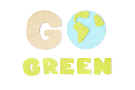 Go green paper cut on white background - isolatedの写真素材