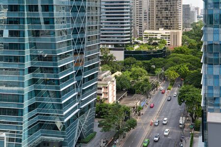 Bangkok, Thailand - May 12, 2018: Many high rise building is seen around Ploenchit area, one of famous business district in Bangkok, Thailand.のeditorial素材