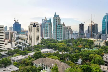 Bangkok, Thailand - May 12, 2018: Many high rise building is seen around Ploenchit area, one of famous business district in Bangkok, Thailand.のeditorial素材