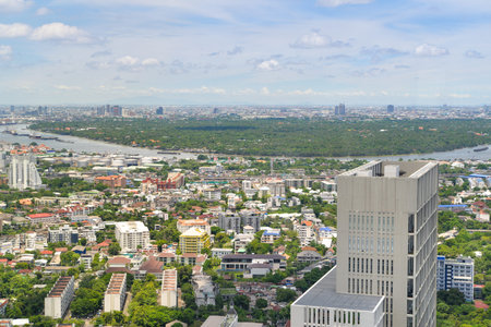 Bangkok, Thailand - July 1, 2018: Bangkok city skyline are seen from Sathorn area, one of famous...