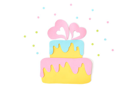 Wedding cake paper cut on white background - isolated