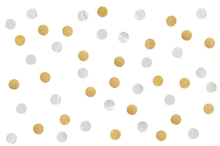 Gold and silver glitter confetti paper cut on white background - isolatedの写真素材