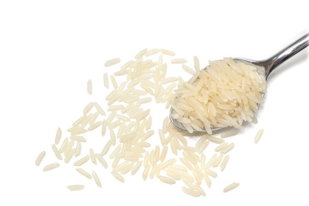 Jasmine rice on white background - isolatedの写真素材