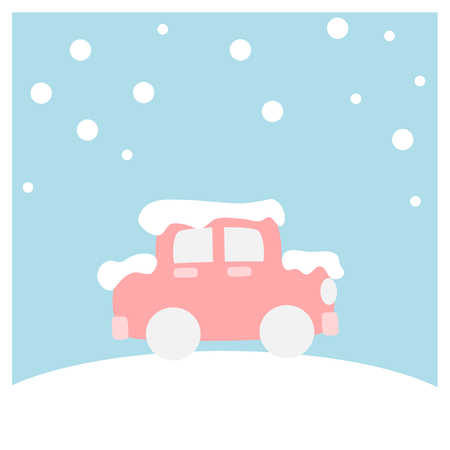 Car covered with snow (Winter flat icon set in square frame)のイラスト素材