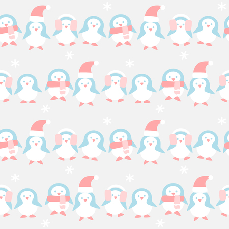 Many penguins in winter patternのイラスト素材