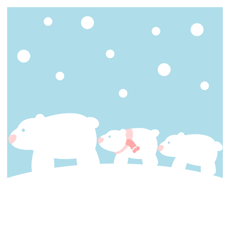 Polar bears family in the snowのイラスト素材